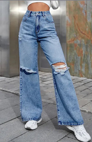 High - Waist Distressed Denim - Hstrends