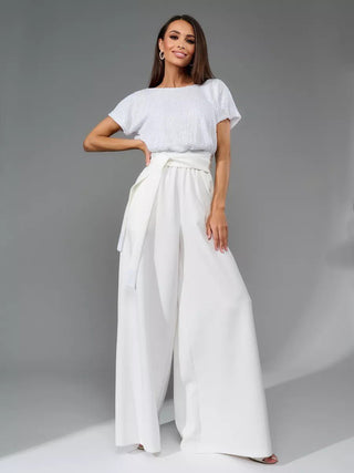 High Waist Sequin Patchwork Short Sleeved Jumpsuit - Hstrends