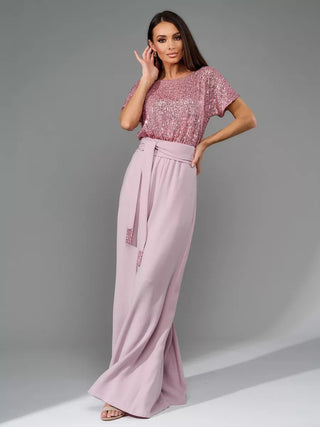 High Waist Sequin Patchwork Short Sleeved Jumpsuit - Hstrends