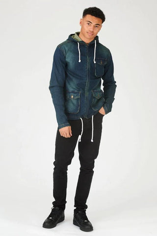 Hooded Denim Jacket - Indigo Blue - Hstrends