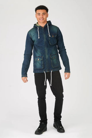 Hooded Denim Jacket - Indigo Blue - Hstrends