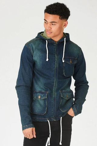 Hooded Denim Jacket - Indigo Blue - Hstrends