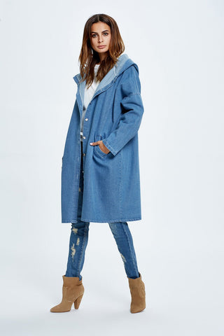 Hooded Long Denim Cardigan Jacket for Women - Hstrends