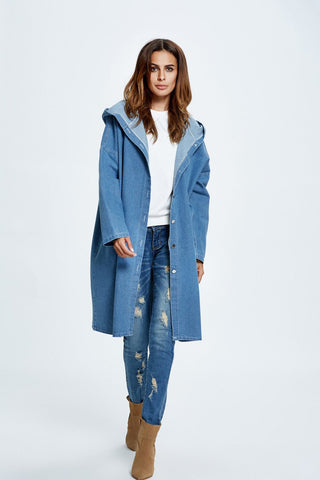 Hooded Long Denim Cardigan Jacket for Women - Hstrends