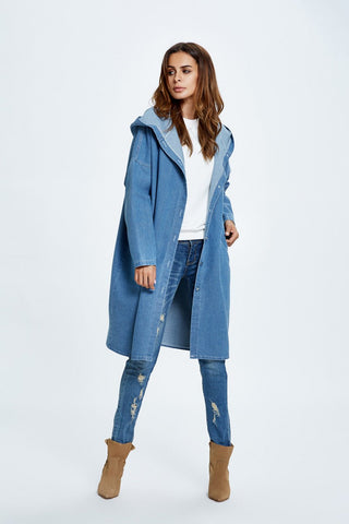 Hooded Long Denim Cardigan Jacket for Women - Hstrends