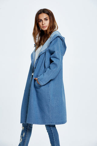Hooded Long Denim Cardigan Jacket for Women - Hstrends