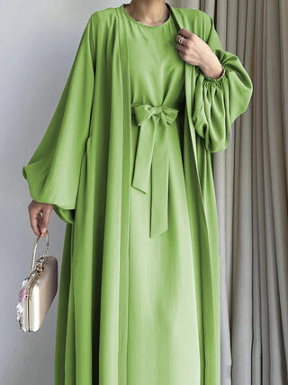 Elegant Solid Two-piece Set long modest Dress