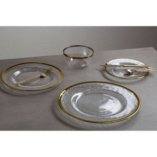 Ida Textured Glass Dinner Plate With Gold Rim - Hstrends