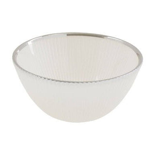 Ida White Embossed Glass Bowl with Silver Rim - Hstrends