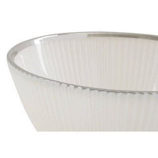 Ida White Embossed Glass Bowl with Silver Rim - Hstrends
