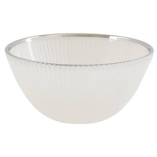 Ida White Embossed Glass Bowl with Silver Rim - Hstrends