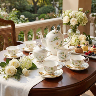 Ivory Camellia Tea Set - Service for 6 (15 Pieces) - Hstrends