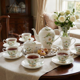 Ivory Camellia Tea Set - Service for 6 (15 Pieces) - Hstrends