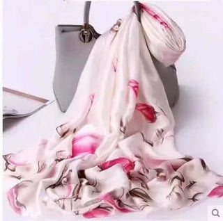 Ivory/Fuchsia Silky satin floral scarf - Hstrends
