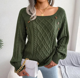 Twist Knit Square Neck Sweater top