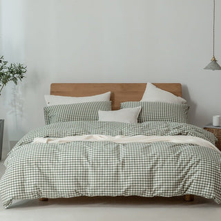 Japanese - style Washed Cotton Yarn - dyed Four - piece Bedding Set - Hstrends