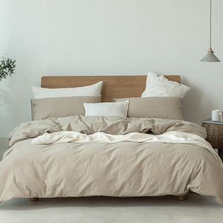 Japanese - style Washed Cotton Yarn - dyed Four - piece Bedding Set - Hstrends