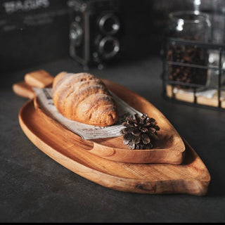 Japanese Style Wooden Leaf Shaped Tray Afternoon Tea Sushi Snack Serving Plate Vintage Wood Tea Tray Leaf Pattern Dishware - Hstrends