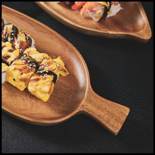 Japanese Style Wooden Leaf Shaped Tray Afternoon Tea Sushi Snack Serving Plate Vintage Wood Tea Tray Leaf Pattern Dishware - Hstrends
