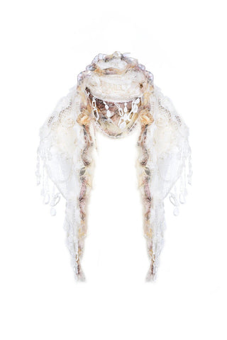 JAYLEY Cream Silk Chiffon & Vintage Lace Shawl - Hstrends