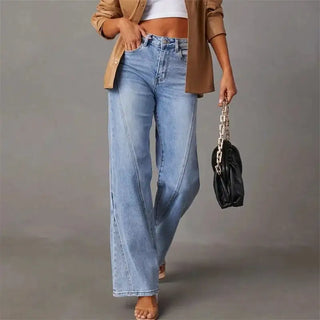 Wide Leg  Blue Straight-Cut Mid Waist Loose Micro Flared Jean