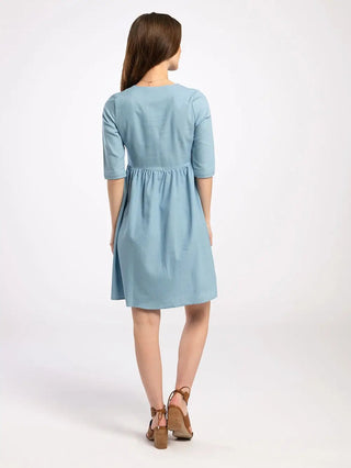 Knee Length Dress in Denim - Hstrends