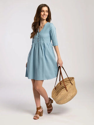 Knee Length Dress in Denim - Hstrends