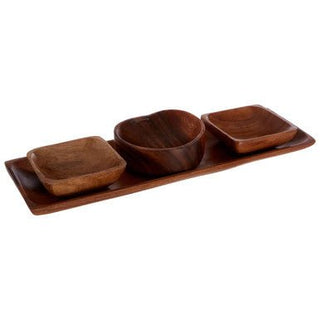 Kora Acacia Wood 3 Piece Serving Dish Set With Tray - Hstrends