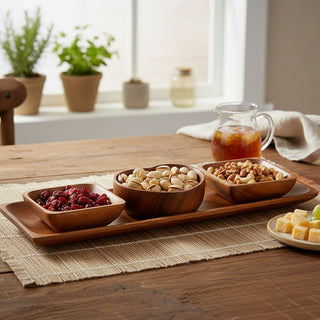 Kora Acacia Wood 3 Piece Serving Dish Set With Tray - Hstrends