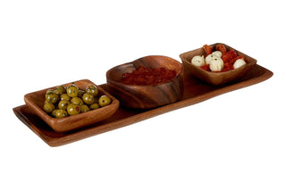 Kora Acacia Wood 3 Piece Serving Dish Set With Tray - Hstrends