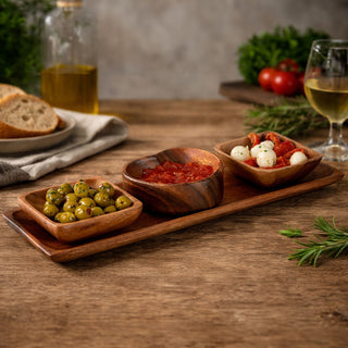 Kora Acacia Wood 3 Piece Serving Dish Set With Tray - Hstrends