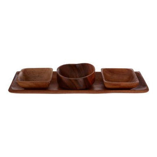 Kora Acacia Wood 3 Piece Serving Dish Set With Tray - Hstrends