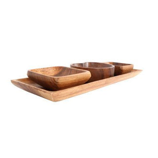 Kora Acacia Wood 3 Piece Serving Dish Set With Tray - Hstrends