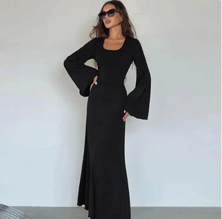 Lace up U neck Long Bell Sleeve Dresses Women - Hstrends