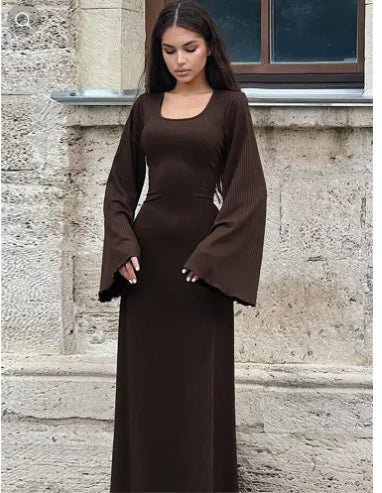 Lace up U neck Long Bell Sleeve Dresses Women – Hstrends