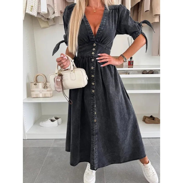 Ladies New Fashion Sexy V - neck Denim Dress - Hstrends