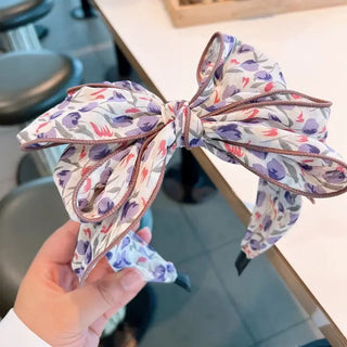 Large bow feathered floral headband Pink - Hstrends