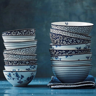 Laura Ashley Set Of 4 Green china rose bowls in blue and white - Hstrends