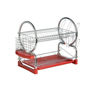 Laurie 2 Tier Dish Drainer With Red Plastic Tray - Hstrends