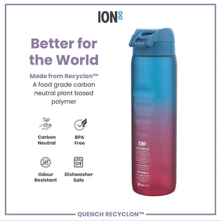 Leak Proof 1 Litre Water Bottle with Times to Drink, Recyclon, Blue & Pink, 1L - Hstrends