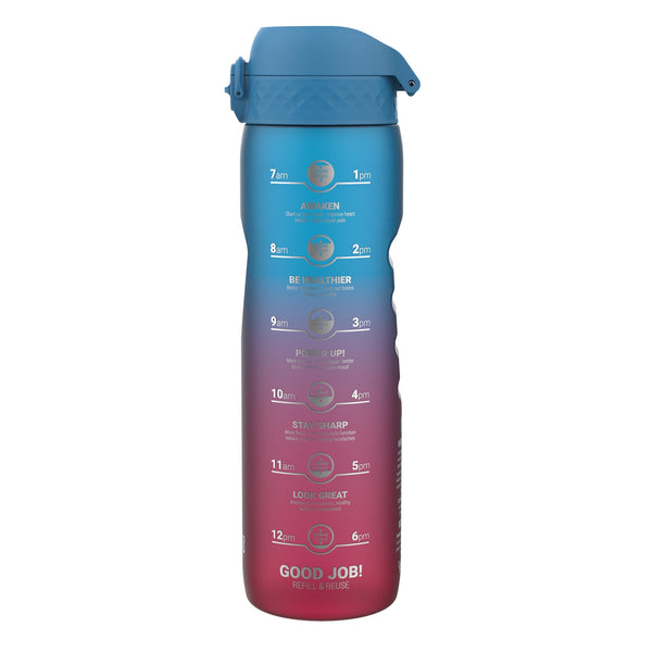 Leak Proof 1 Litre Water Bottle with Times to Drink, Recyclon, Blue & Pink, 1L - Hstrends