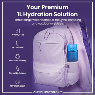 Leak Proof 1 Litre Water Bottle with Times to Drink, Recyclon, Blue & Pink, 1L - Hstrends