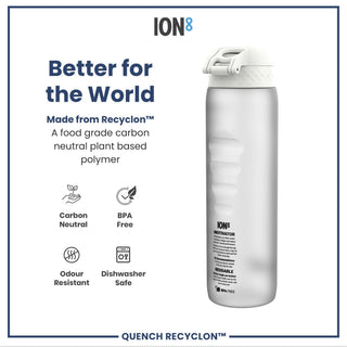 Leak Proof 1 Litre Water Bottle with Times to Drink, Recyclon, Ice, 1L - Hstrends