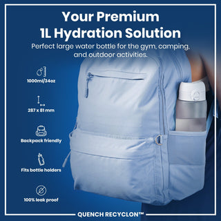 Leak Proof 1 Litre Water Bottle with Times to Drink, Recyclon, Ice, 1L - Hstrends