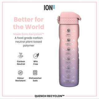 Leak Proof 1 Litre Water Bottle with Times to Drink, Recyclon, Purple & Rose, 1L - Hstrends