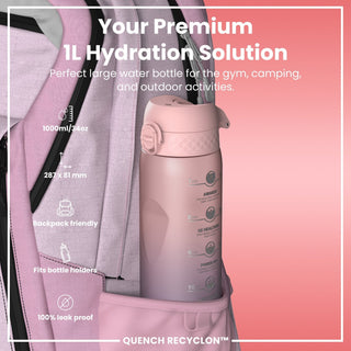 Leak Proof 1 Litre Water Bottle with Times to Drink, Recyclon, Purple & Rose, 1L - Hstrends