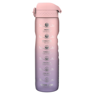 Leak Proof 1 Litre Water Bottle with Times to Drink, Recyclon, Purple & Rose, 1L - Hstrends