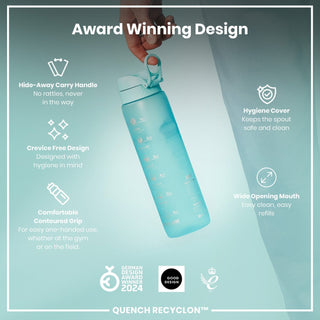 Leak Proof 1 Litre Water Bottle with Times to Drink, Recyclon, Sonic Blue, 1L - Hstrends