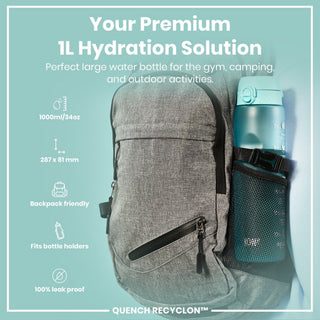 Leak Proof 1 Litre Water Bottle with Times to Drink, Recyclon, Sonic Blue, 1L - Hstrends