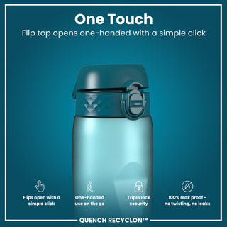 Leak Proof 1 Litre Water Bottle with Times to Drink, Recyclon, Teal & Blue, 1L - Hstrends